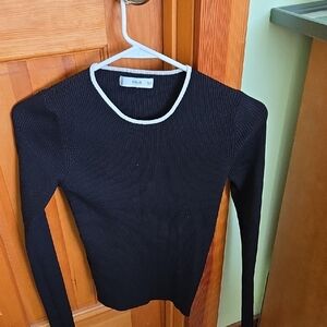 Mango Black Ribbed Sweater with White Trim